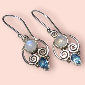 Arya Drop Dangle Earrings 925 Sterling Silver Moonstone Blue Topaz Fairycore